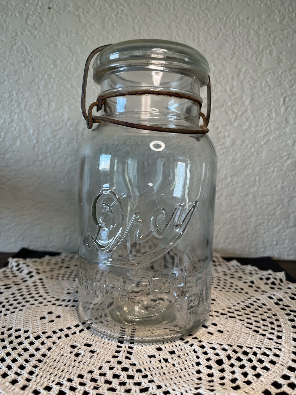 Vintage Drey Ever Improved Seal Glass Jar • Wire Bail Lid